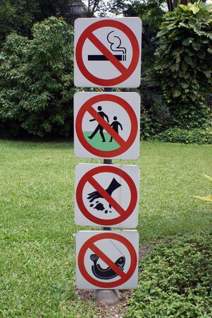 Many signs in the park, Bangkok, Thailand               の写真素材