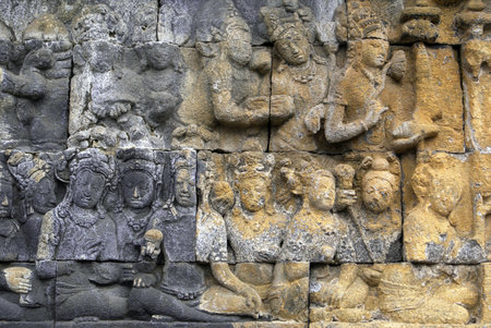 Figures on the wall of Borobudur, Java, Indonesia                  