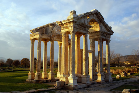 Sunset and ruins in Aphrodisias, Turkey                 の写真素材