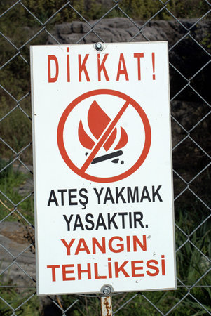 Sign no fire on the ground in Turkey                   