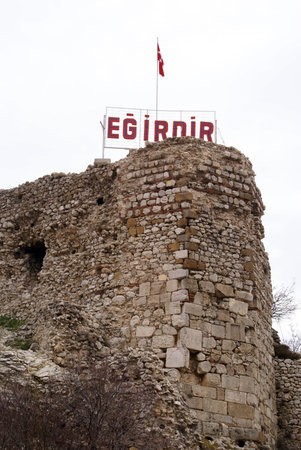 Ruins of old castle Egirdir in Turkey                   の写真素材