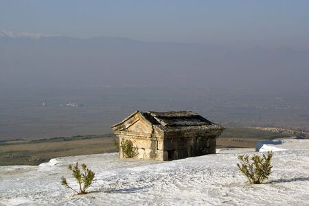 Tombs on the travertine mount in Pamukkale, Turkey          の写真素材