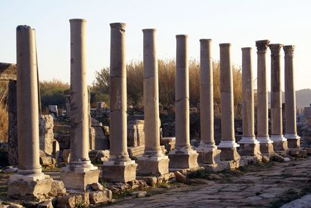 Colonnaded street and ruins of Perge, Turkey           の写真素材