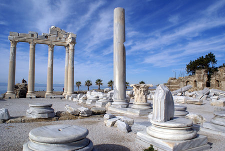 White temple Athena in Side near ASntalya, Turkey              