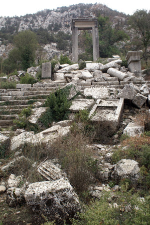 Temple Artemis-Hadrian in Termessos near Antalya              の写真素材