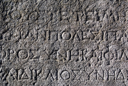 Letters on the greek stone in Kaunos near Dalyan                     
