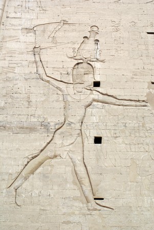 Pharaon Ramses II on the wall of Edfu temple in Egypt                 の写真素材