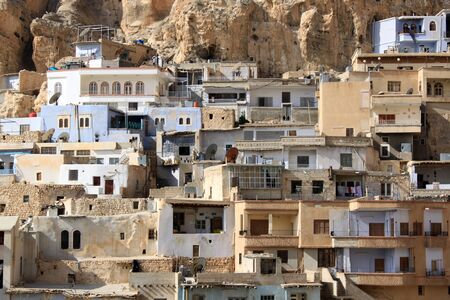 Village Maalula and rock in Syriaの写真素材