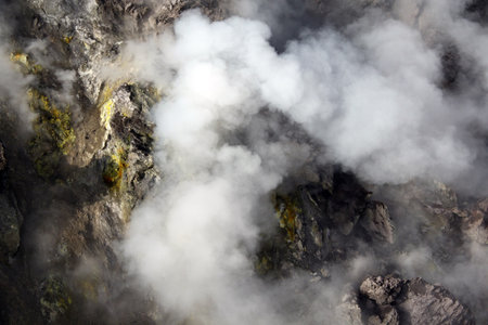 Inside crater of volcano Merapi in Jawa, Indonesiaの写真素材