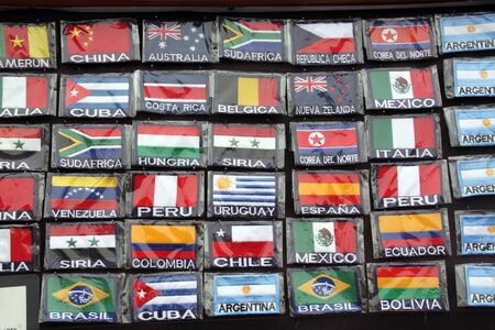 Mini flags on many contries of the world on the tall as a souvenirsの写真素材