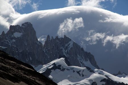 Clouds and mountain in national park near El Chalten, Argentinaの写真素材
