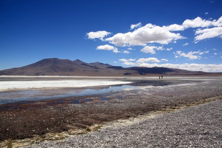 Sky and clouds under the lake near Uyuni in Boliviaの写真素材