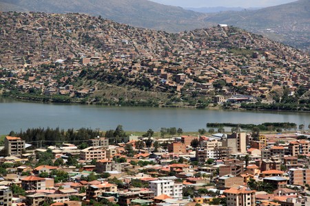 View on the center of Cochabamba from the hill, Boliviaの写真素材