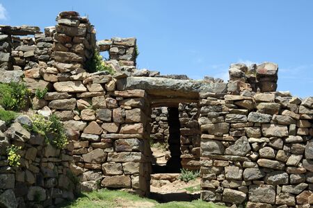 Stone inca ruins on the island Isla del Sol, Boliviaの写真素材