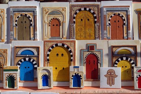 Old traditional tunisian doors as a souvenirs for tourists                    の写真素材