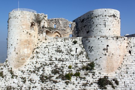 Towers of castle Krak de Chevalier in Syriaの写真素材
