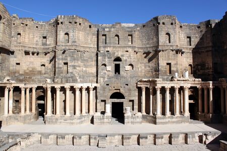 Stage of roman theater in Bosra, Syriaの写真素材