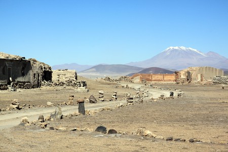 Road, ruins and desert near Uyuni in Boliviaの写真素材