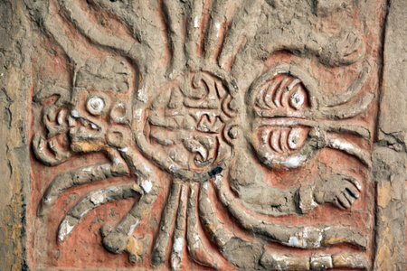 Sacred spider on the wall in Huaca de la Luna, north Peru