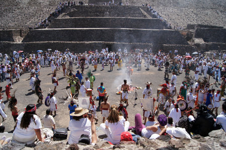 Dance near basement of Sun piramid in Teothuacan, Mexico                    