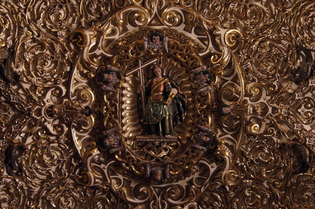 Statue on the ceiling inside church in Puebla, Mexico                   のeditorial素材