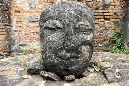 Big stone head of Buddha in Ayutthaya, Thailandのeditorial素材