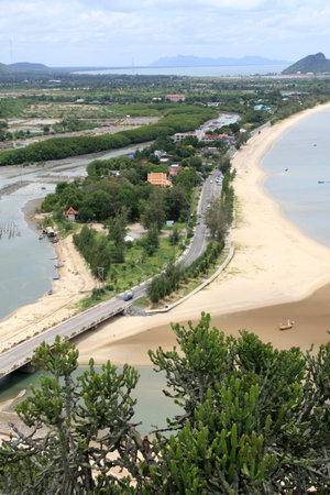 View from the rock in Prachuap Khiri Khan, Thailandの写真素材