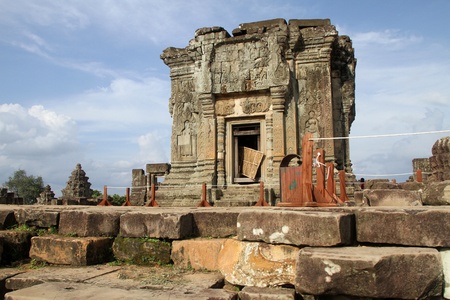Temple on the top of Phnom Bakheng, Angkor, Cambodiaの写真素材