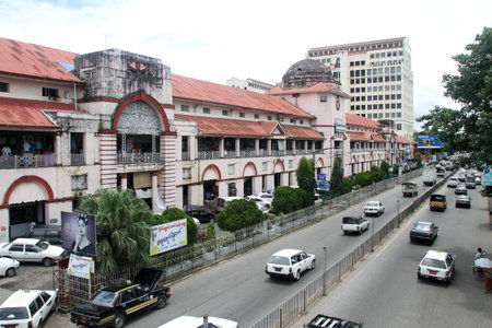 Street and marketr building in Yangon, Myanmar
