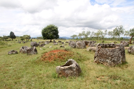 Big jars in Plain of Jars in Xieng Khouang province, Laosの写真素材