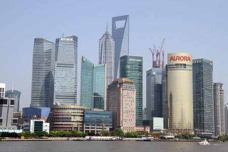 SHANGHAI, CHINA - CIRCA APRIL 2012 New buildings in the Pudong district of Shanghai, China
