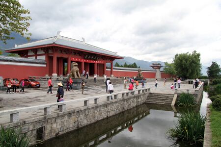 Entrance of Three pagoda complex in Dali, Chinaのeditorial素材