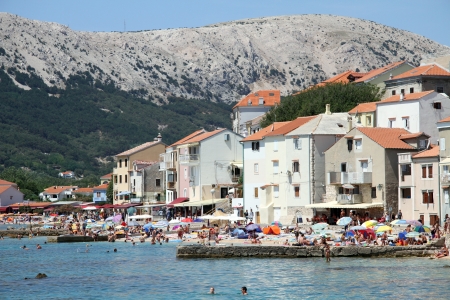 Beach and Bashka town on the island Krk, Croatiaのeditorial素材