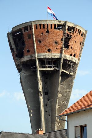Water tower after war in Vukovar, Croatia の写真素材