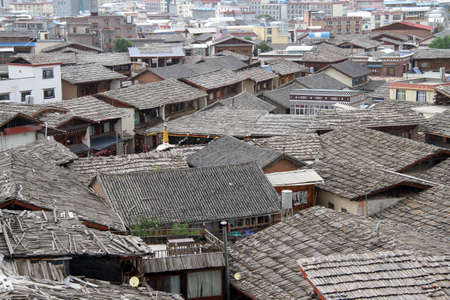 Roofs of houses in Shangri-La, Chinaの写真素材