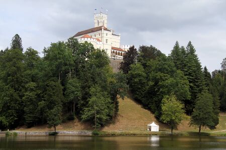 Castle Trakoshchan and lake in the park, Croatiaのeditorial素材