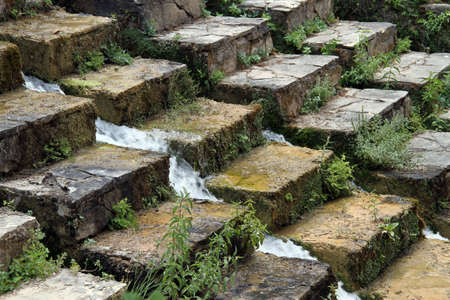 Strean and big stone staircaseの写真素材