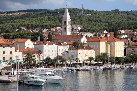 Church and buildings in the Supetar, Brach island, Croatia  のeditorial素材