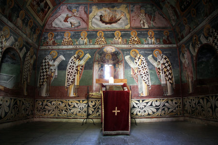 Picturse on the wall of church in Moracha monastery, Montenegro