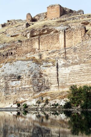 Ruins of Rumkale fortress and river Ephratus near Halfeti, Turkeyのeditorial素材