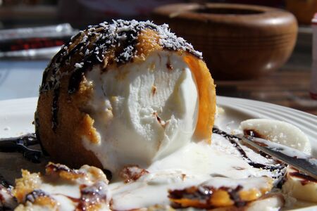 Ice cream on the plate in restaurant in Turkeyの写真素材