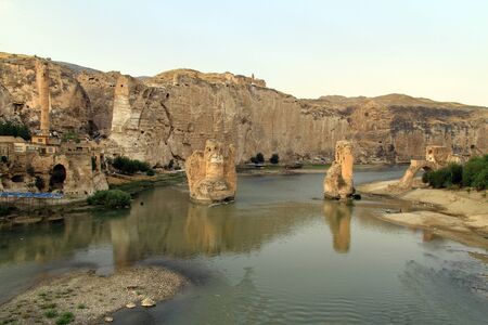 Ruins and river in Hasankeif in Turkeyの写真素材