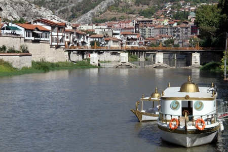 Boat on the river in Amasya, Turkeyのeditorial素材