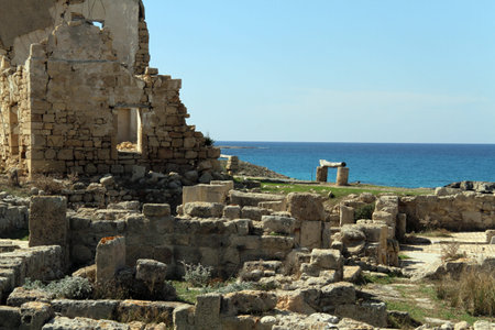Ruins of Ayios Philion greek church near Dipkarpas, North Cyprusの写真素材