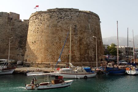 Boats near fortress in Girne, North Cyprusのeditorial素材