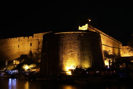 Fortress in Girne at night, North Cyprusのeditorial素材