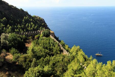 Wall of old fortress on the mount in Alanya, Turkeyのeditorial素材