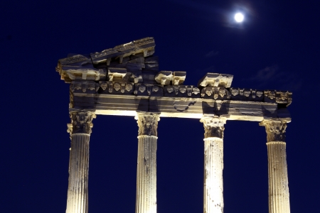 Moon and Apollo temple in Side, Turkeyの写真素材