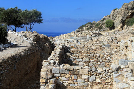 Ruins in Knidos and trees, Turkey の写真素材