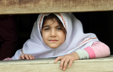 Girl in wooden window in Iranのeditorial素材